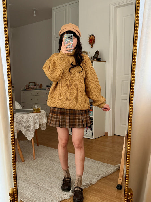 Chunky Cable Knit Turtleneck Sweater (Golden Yellow)