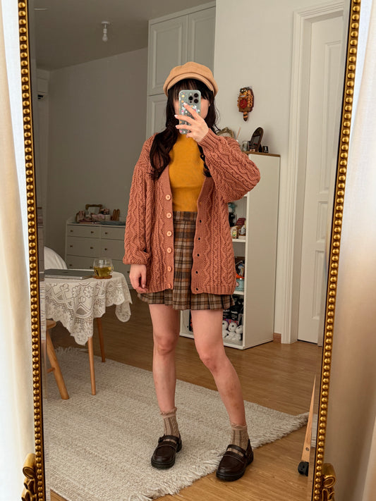 Chunky Cable Knit Cardigan (Blush Pink)