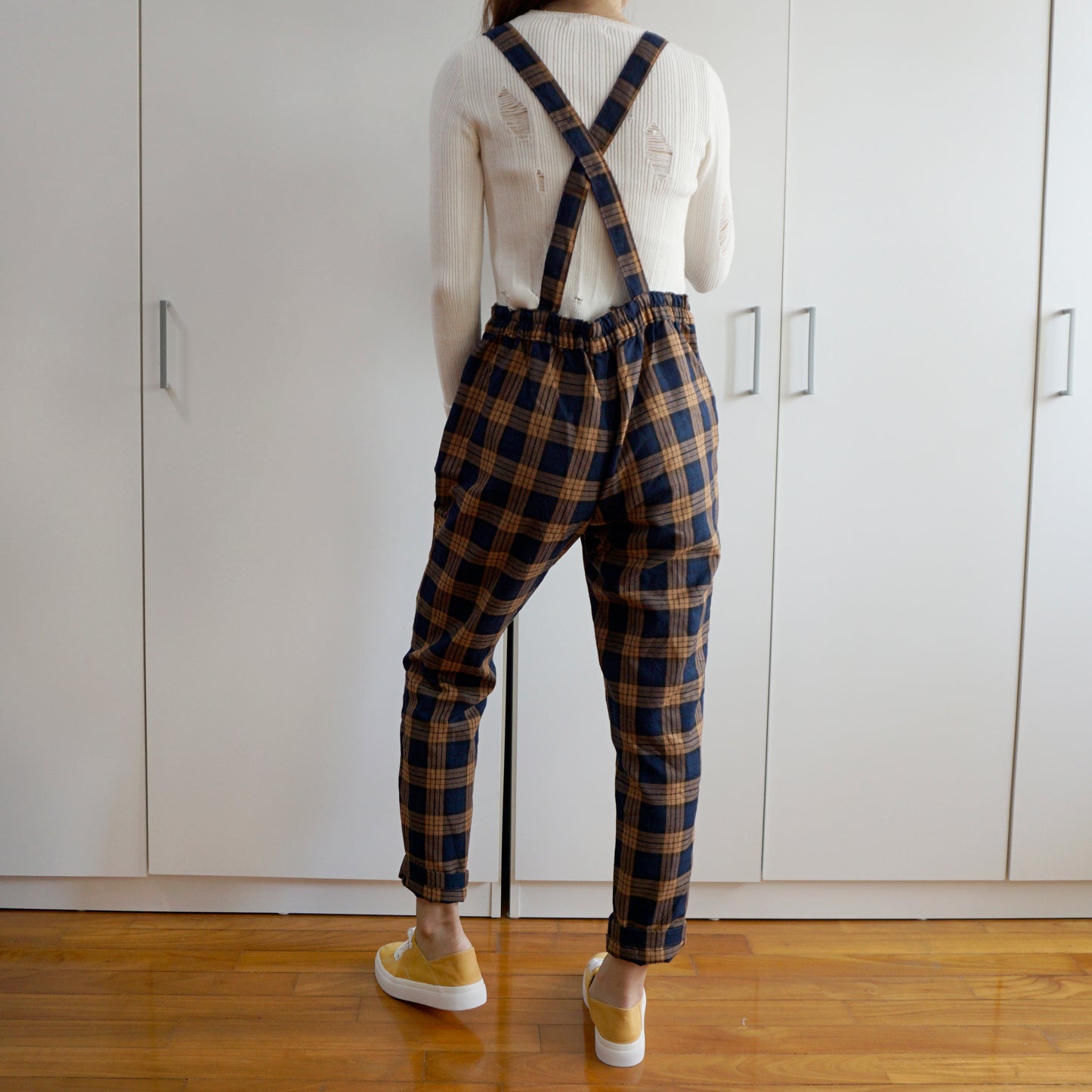 Vintage Plaid Overalls (Blue/Orange)