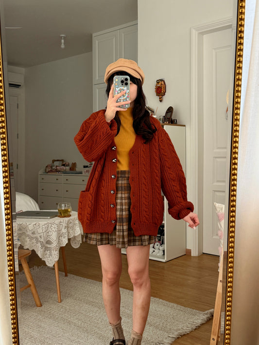 Chunky Cable Knit Cardigan (Burnt Caramel)