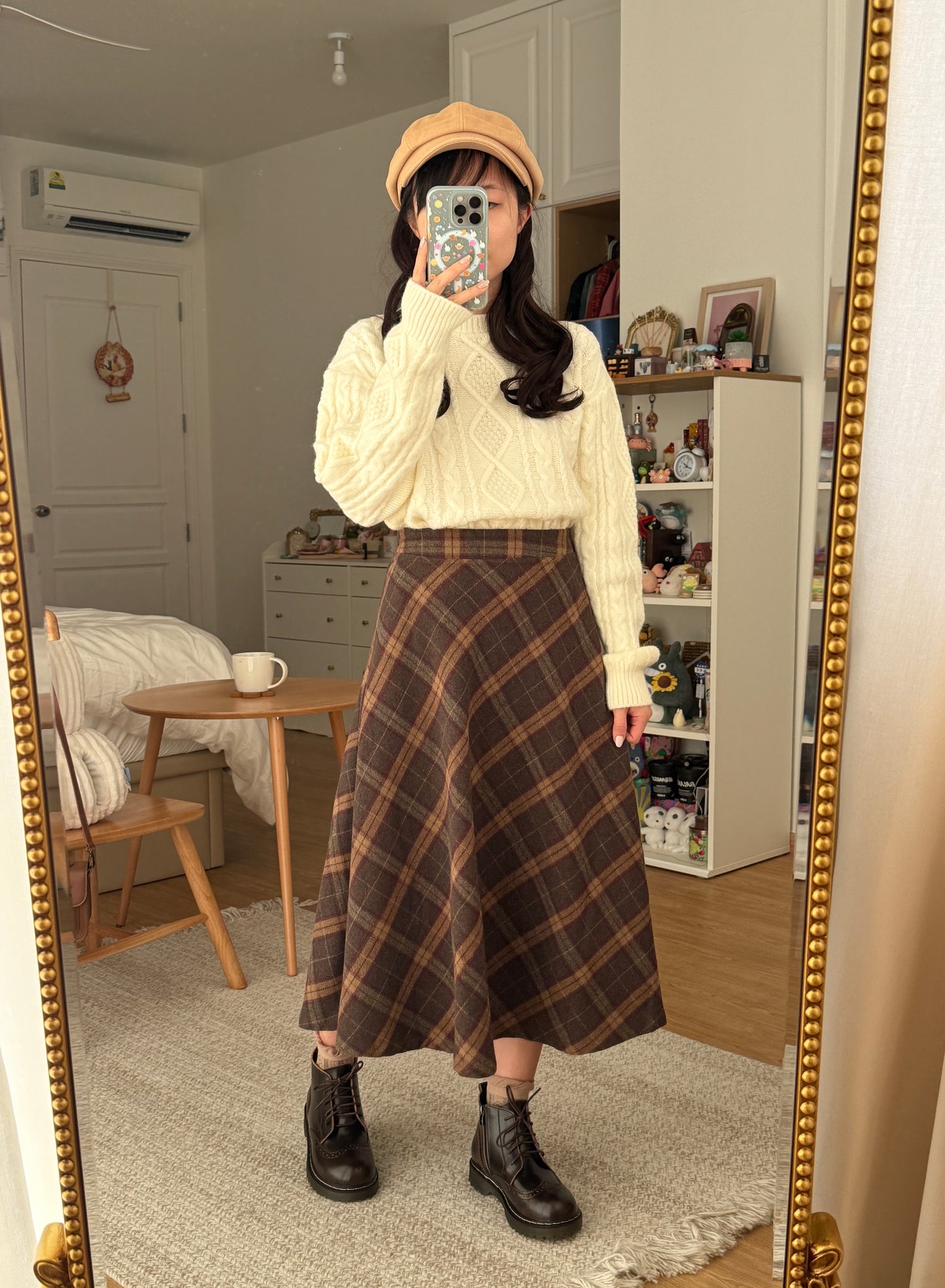 Oxford Plaid Midi Skirt (Brown)