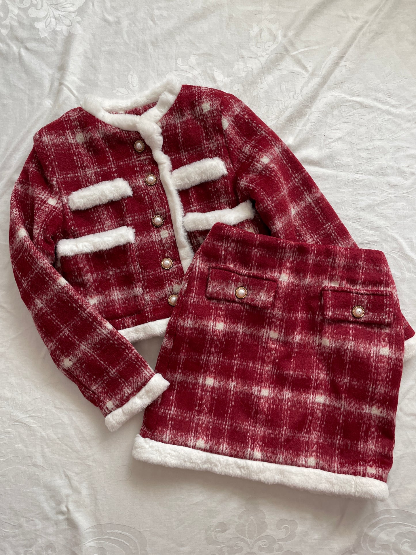 Cranberry Jam Plaid Tweed Set (Red/White)