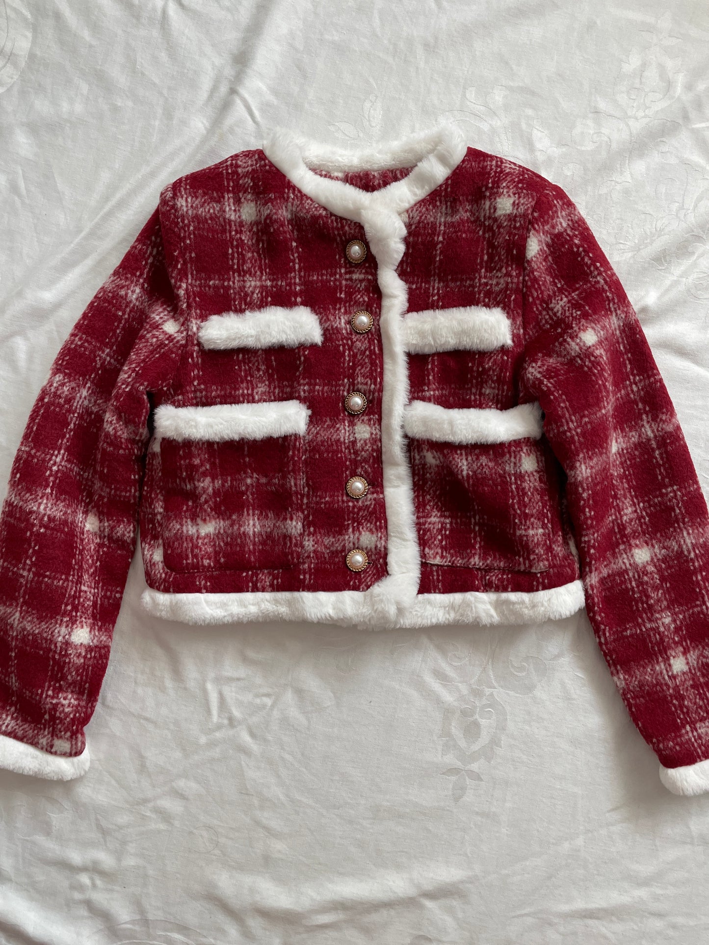Cranberry Jam Plaid Tweed Set (Red/White)