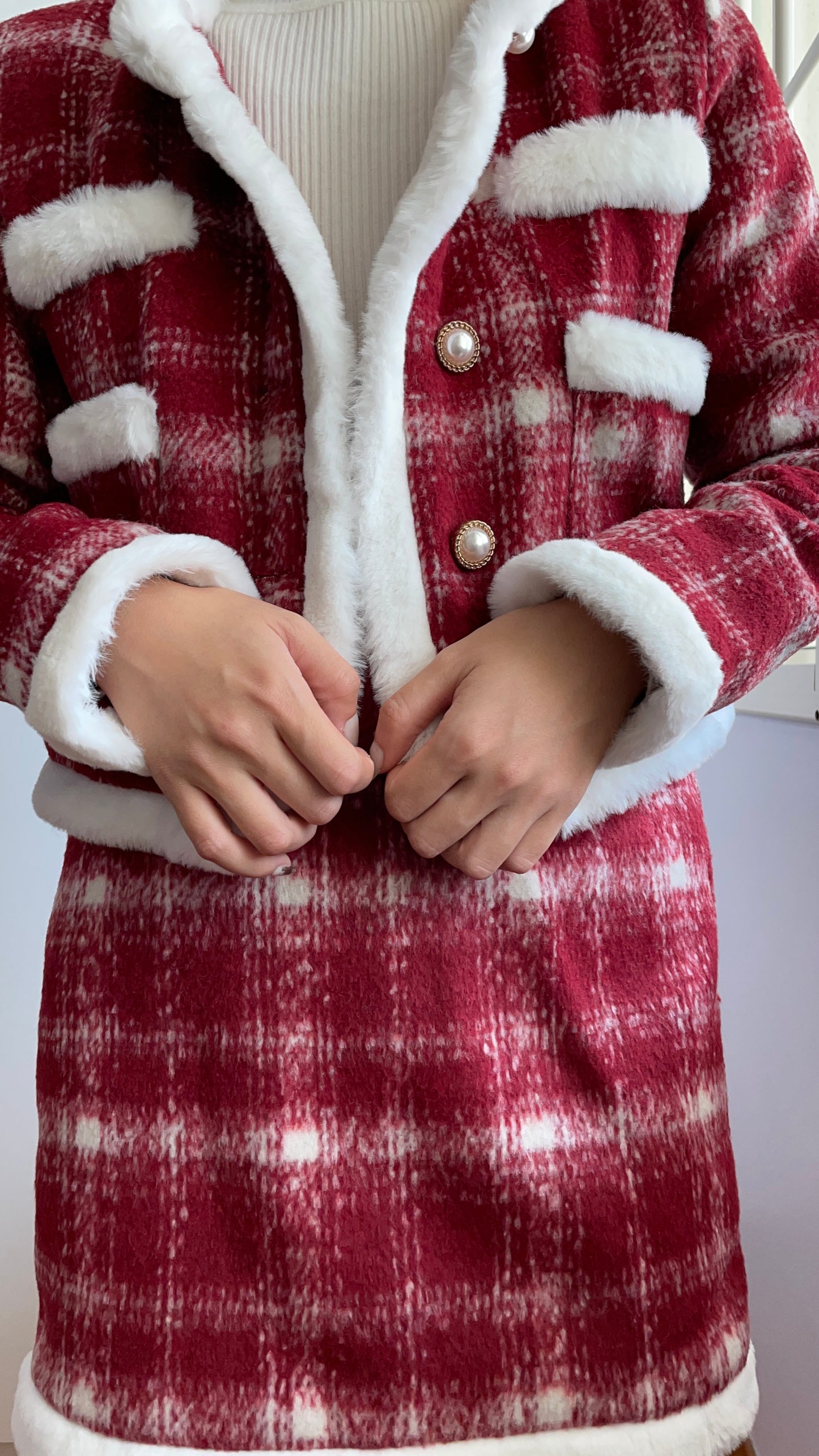 Cranberry Jam Plaid Tweed Set (Red/White)