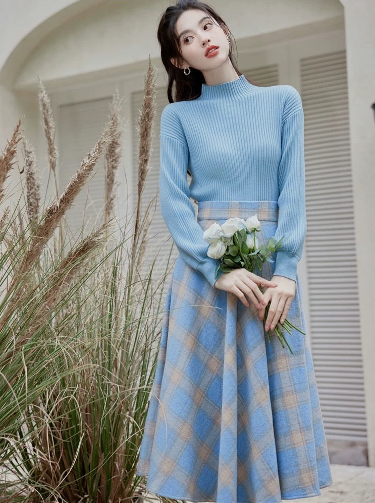 Frozen Plaid Midi Skirt (Blue)