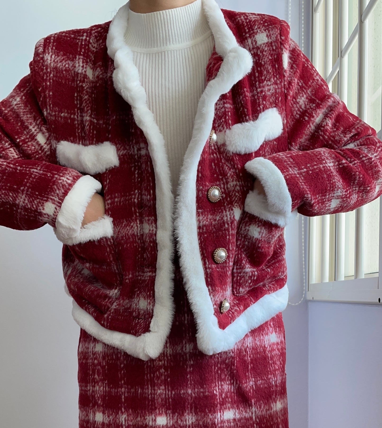 Cranberry Jam Plaid Tweed Set (Red/White)