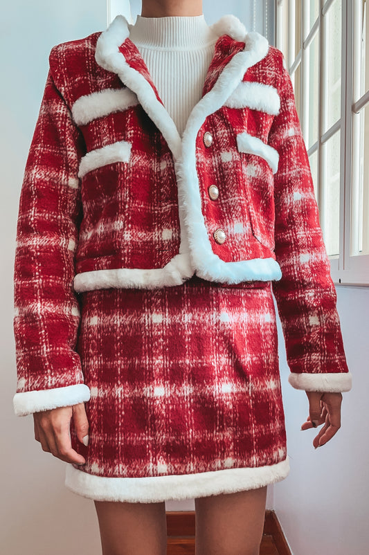 Cranberry Jam Plaid Tweed Set (Red/White)