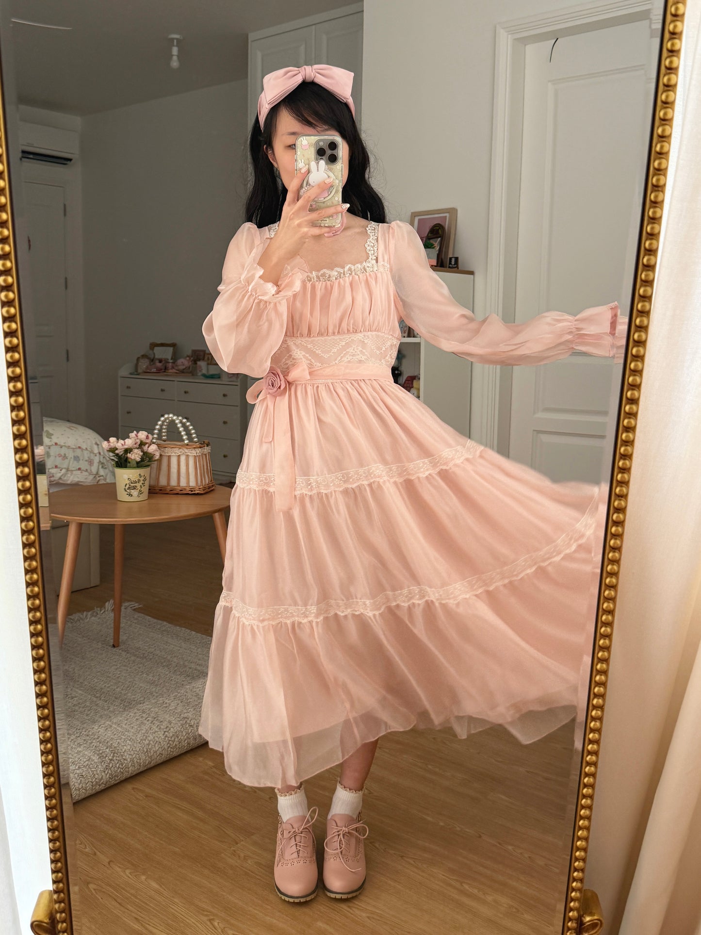 Rose Princess Organza Midi Dress (Pink)