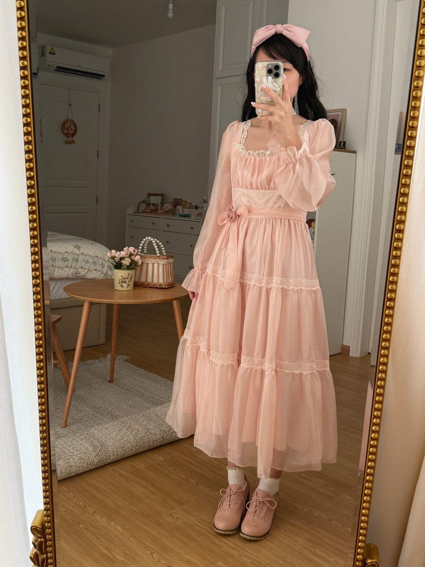 Rose Princess Organza Midi Dress (Pink)