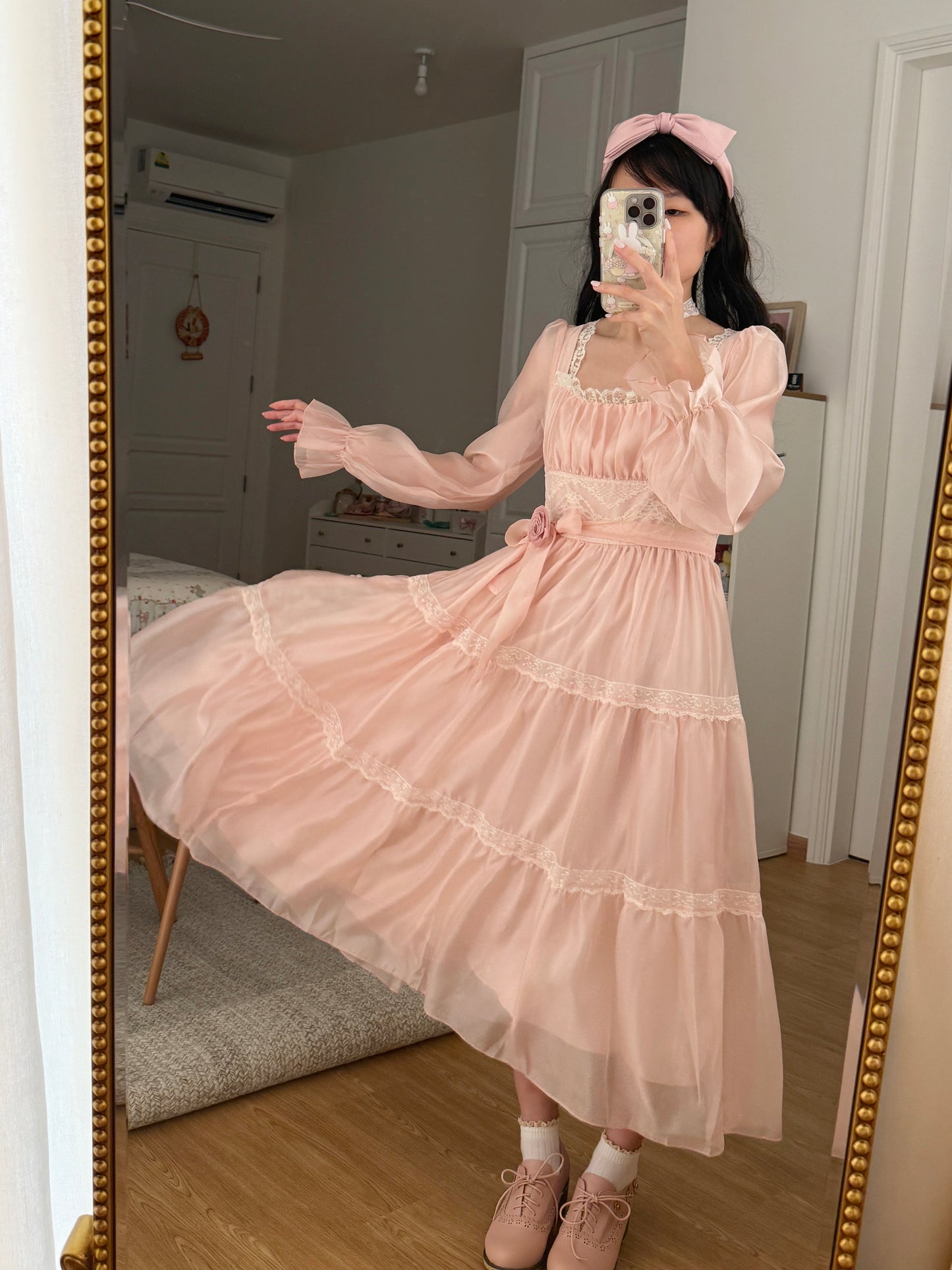Rose Princess Organza Midi Dress (Pink)
