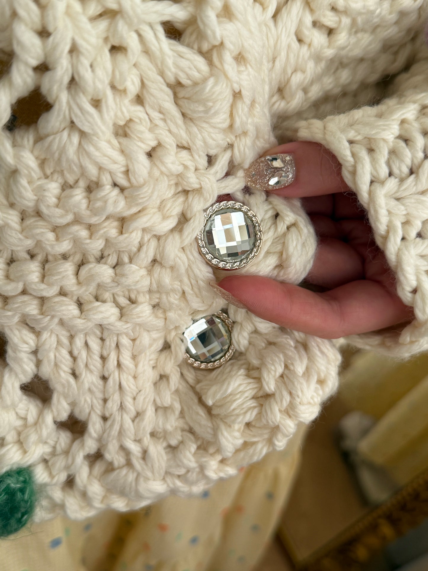 Chunky Floral Knit Cardigan (Cream)