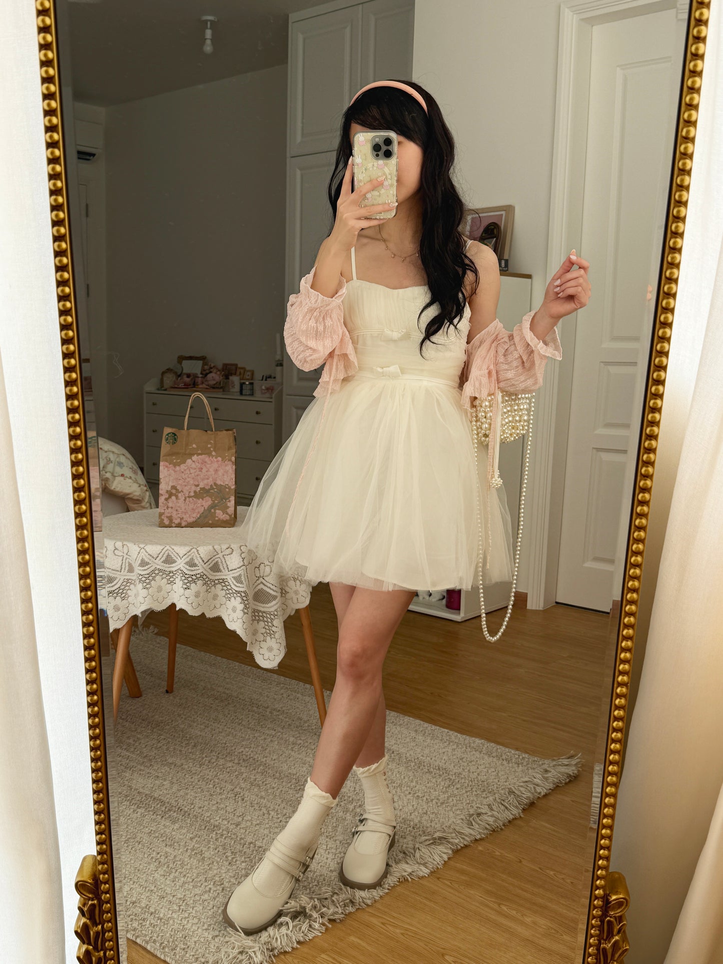 Ballet Tulle Mini Dress (White)