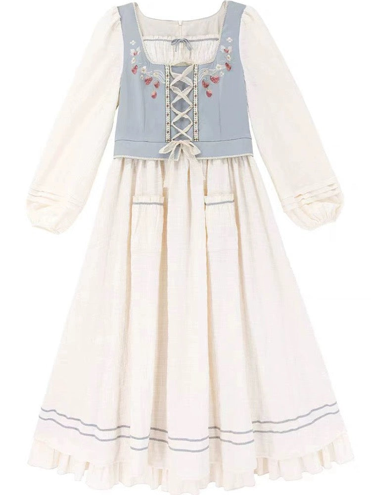 Mary's Little Lamb Midi Dress (White/Blue)