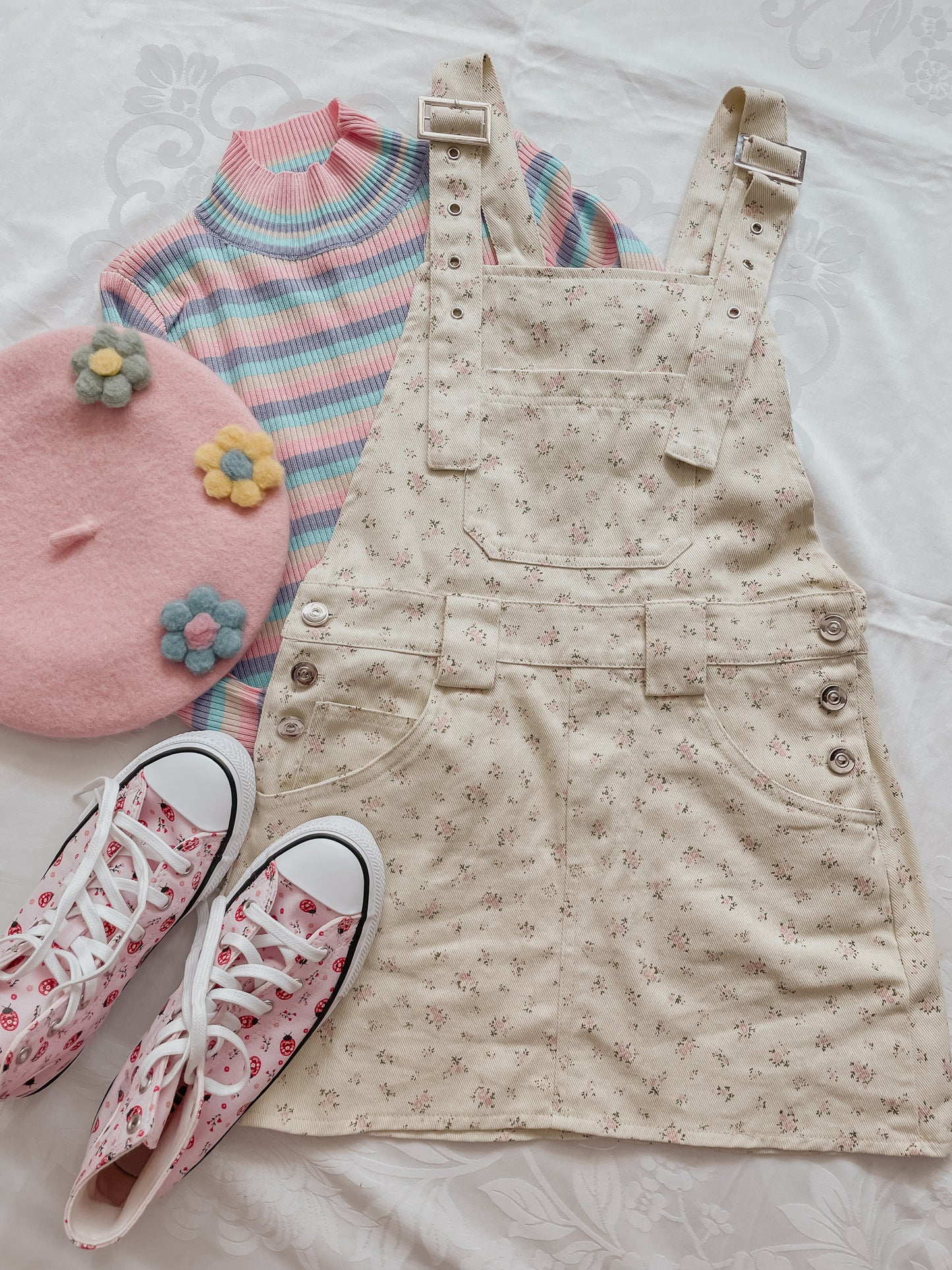 Ditsy Floral Mini Pinafore (Beige)
