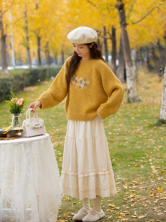 Flower Field Embroidered Sweater (4 Colors)