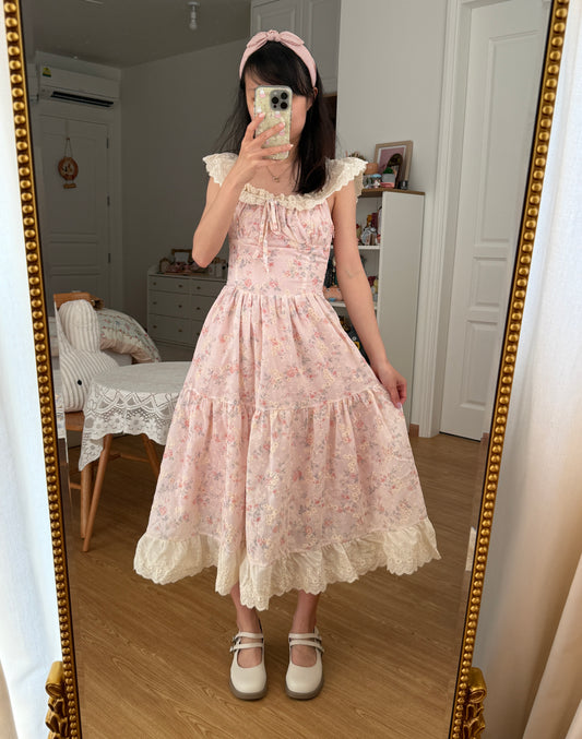 Floral Broderie Flutter Sleeve Midi Dress (Pink)