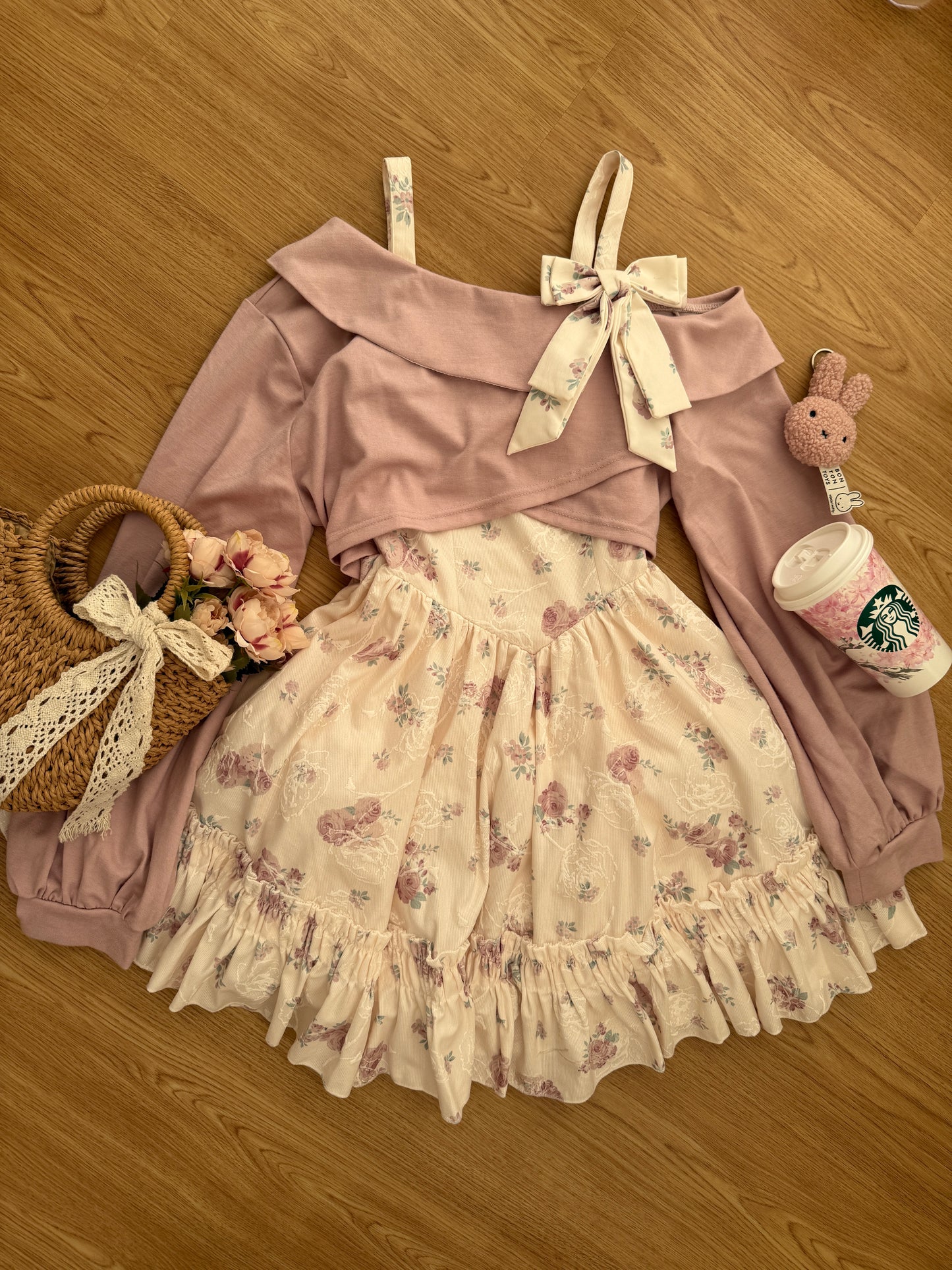Sweet Rose Mini Dress (White/Pink)