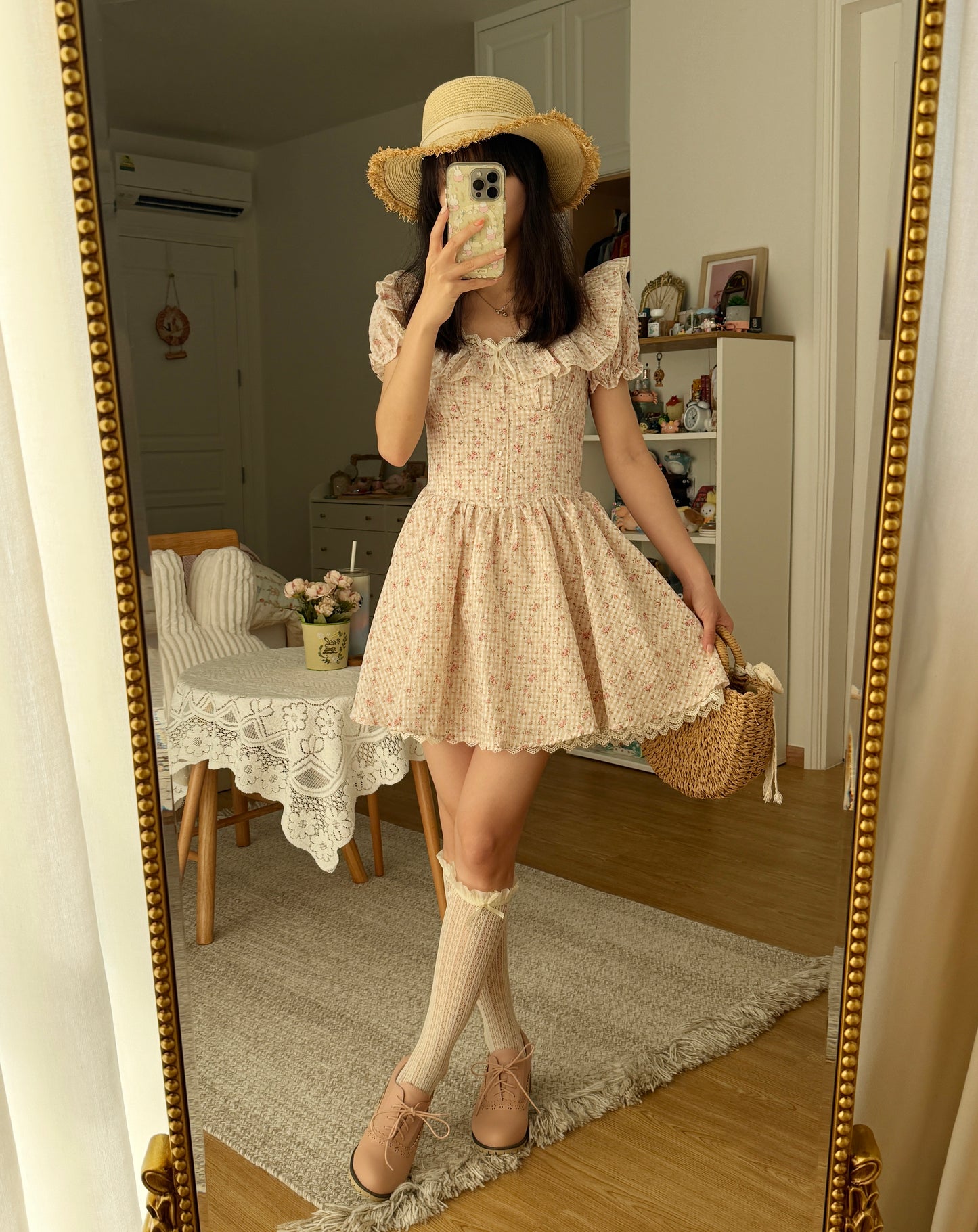 Gingham Rose Mini Dress (2 Colors)