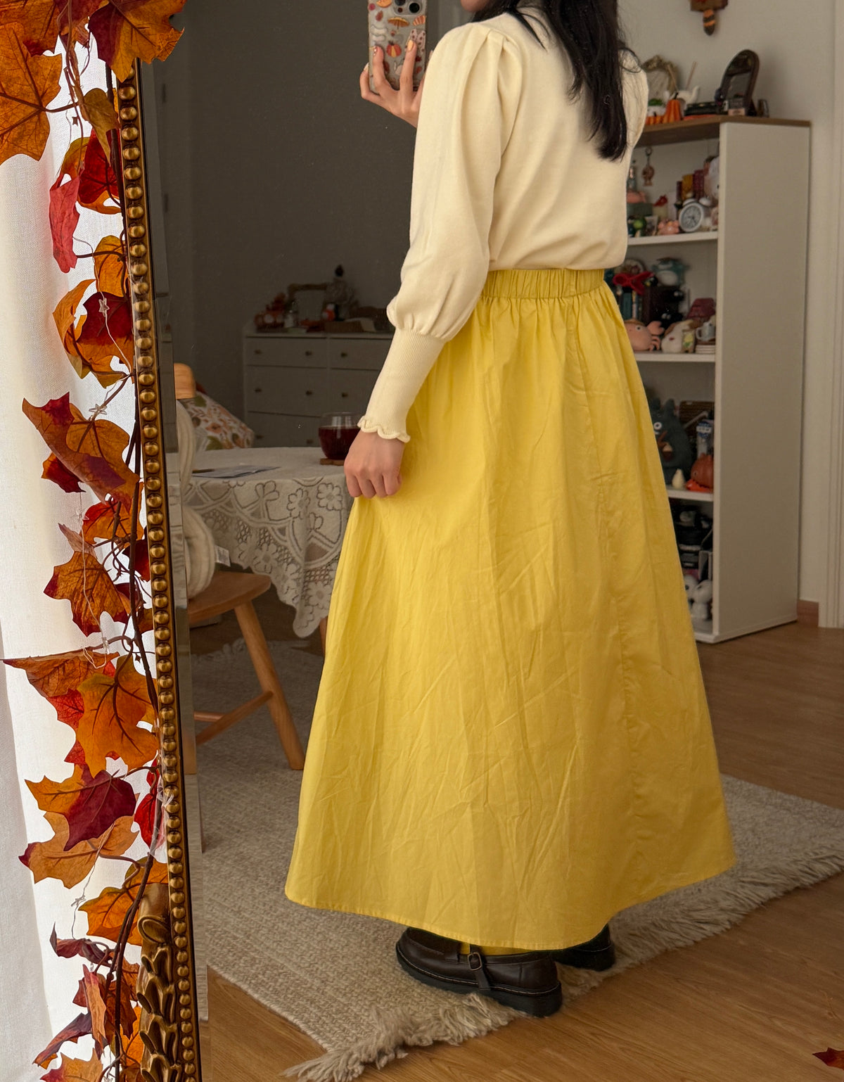 Sunshine Pleated Flare Midi Skirt (Yellow)