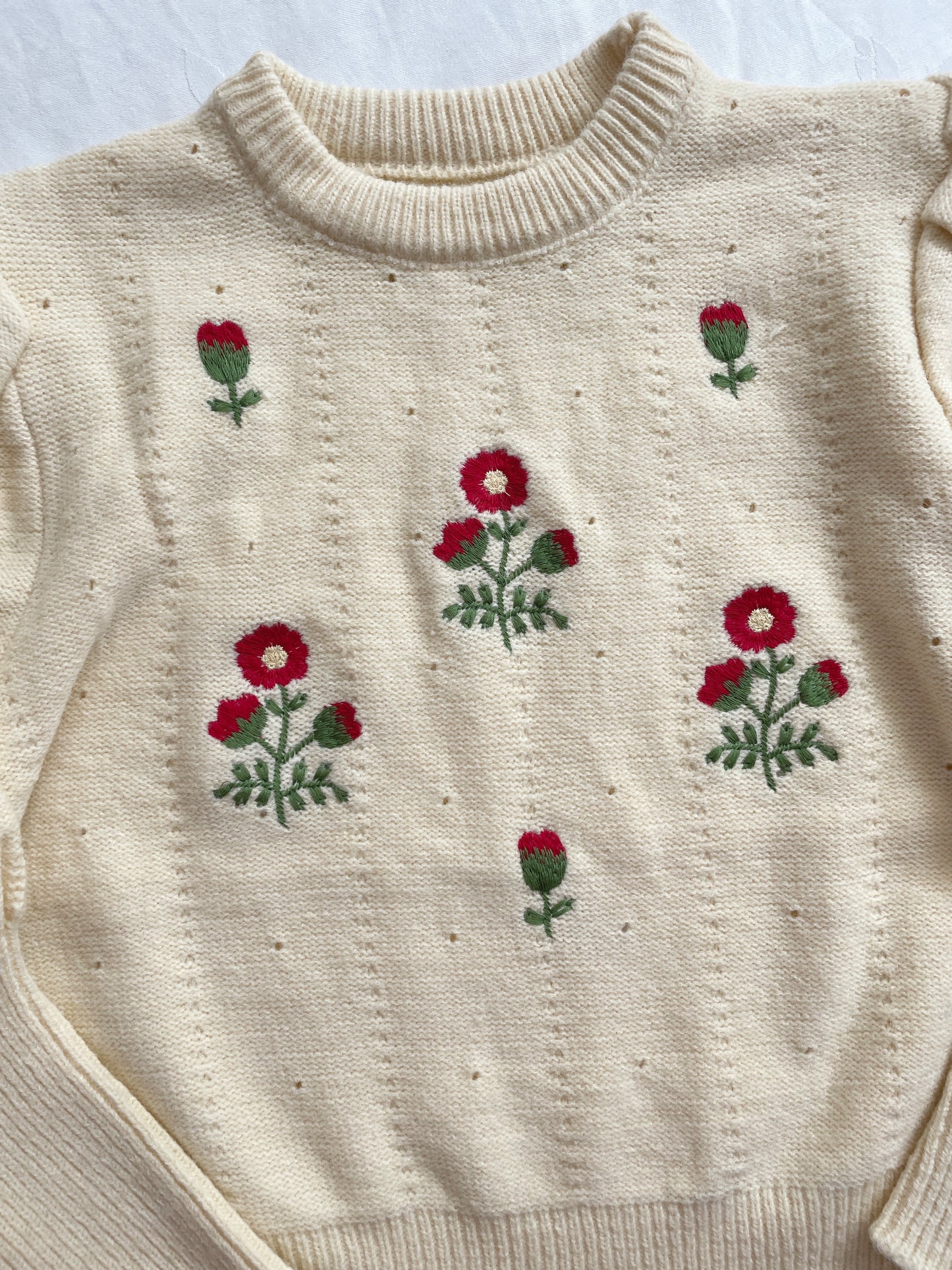 Flower Pop Puff Sleeve Sweater (Cream)