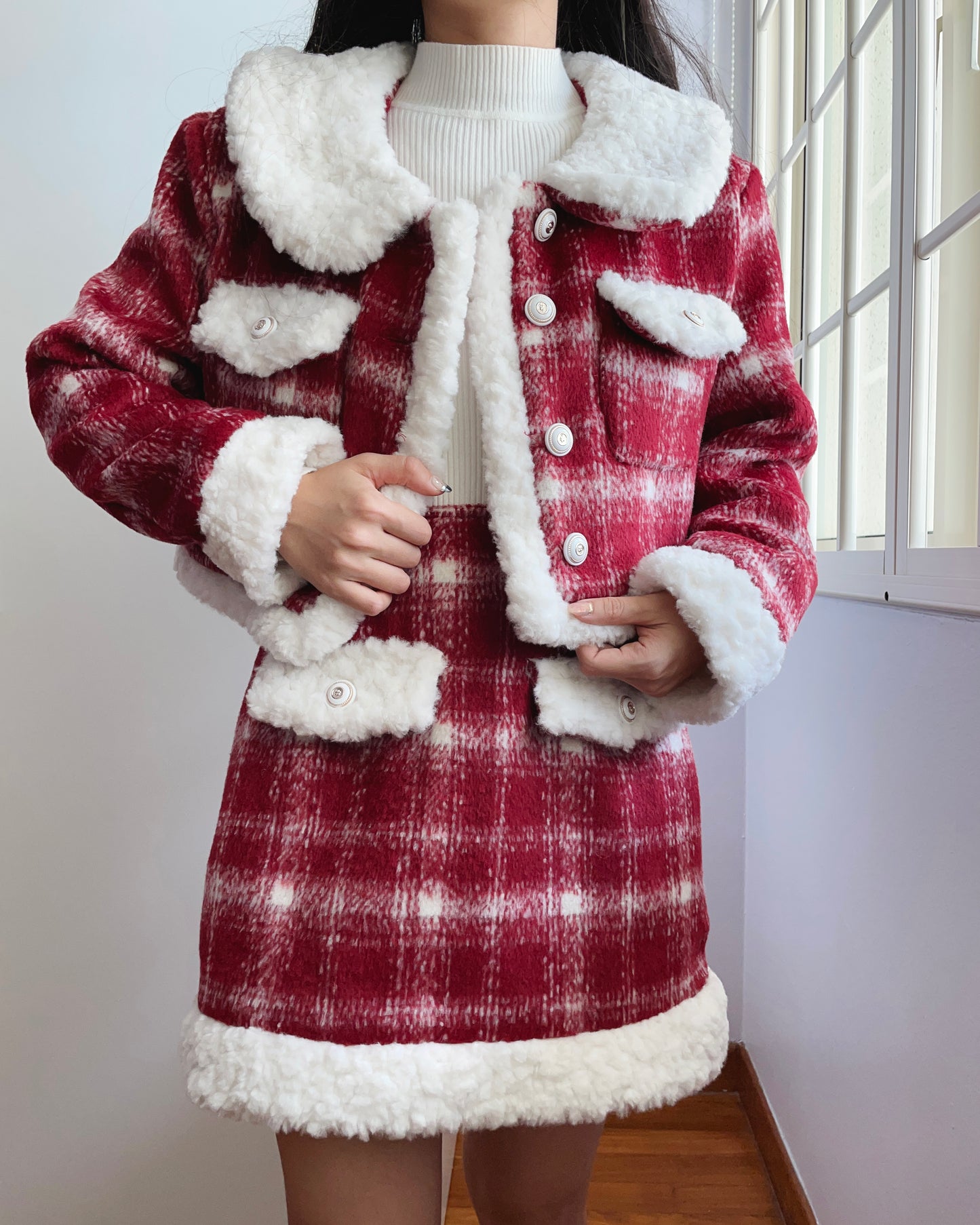 Cranberry Jam Plaid Sherpa Set (Red)