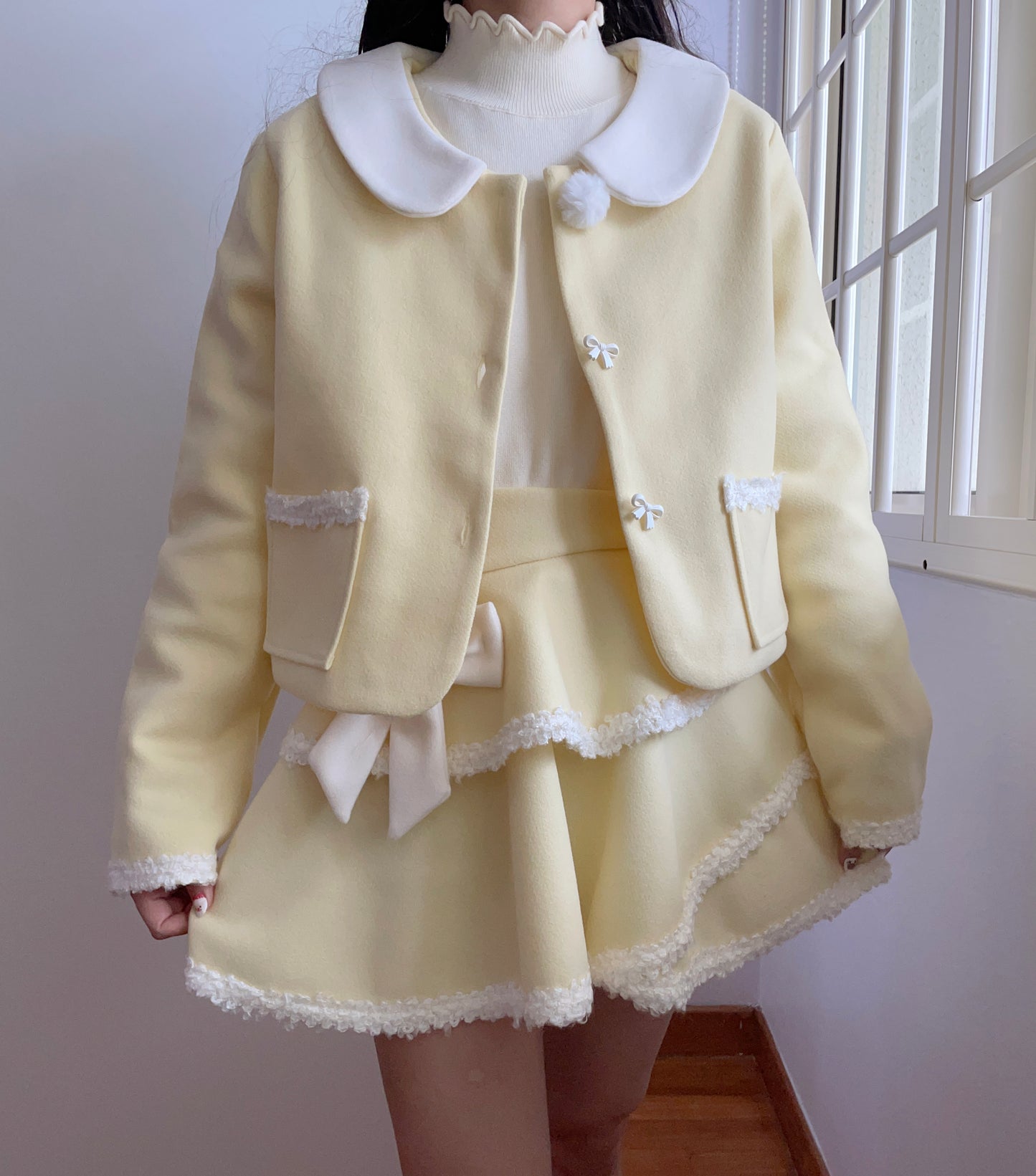 Buttercream Bow Tweed Set (Yellow/White)