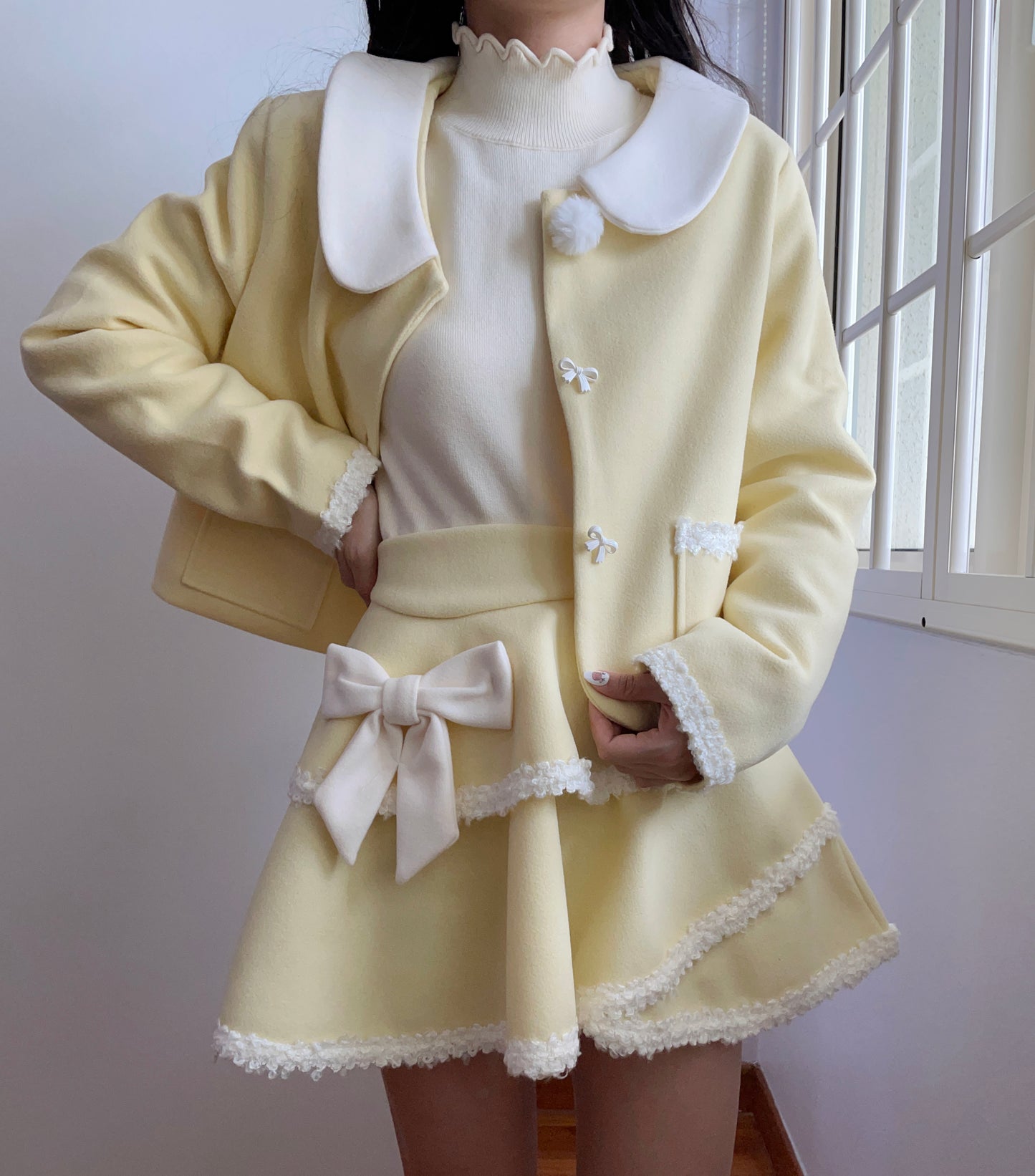 Buttercream Bow Tweed Set (Yellow/White)