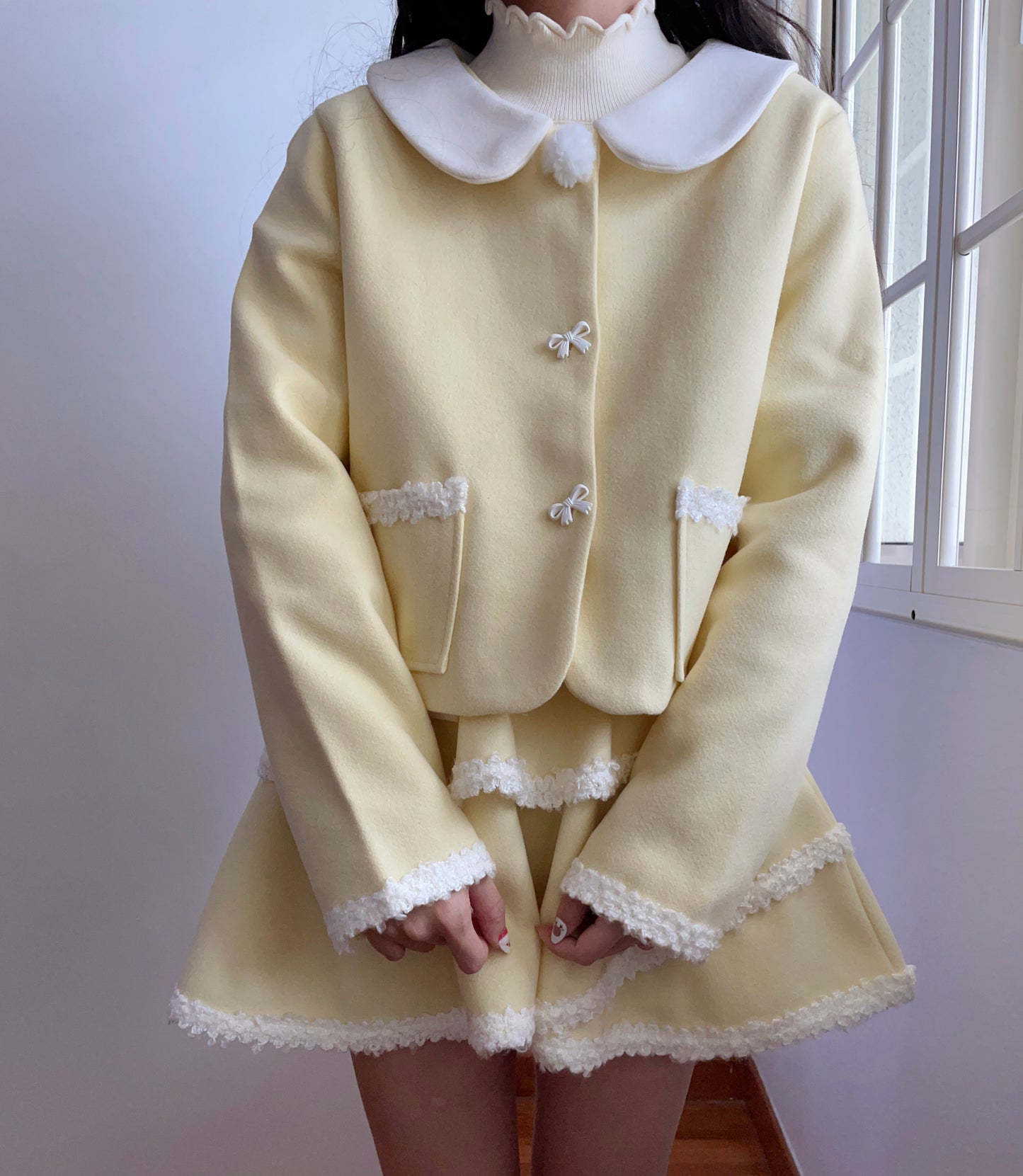 Buttercream Bow Tweed Set (Yellow/White)