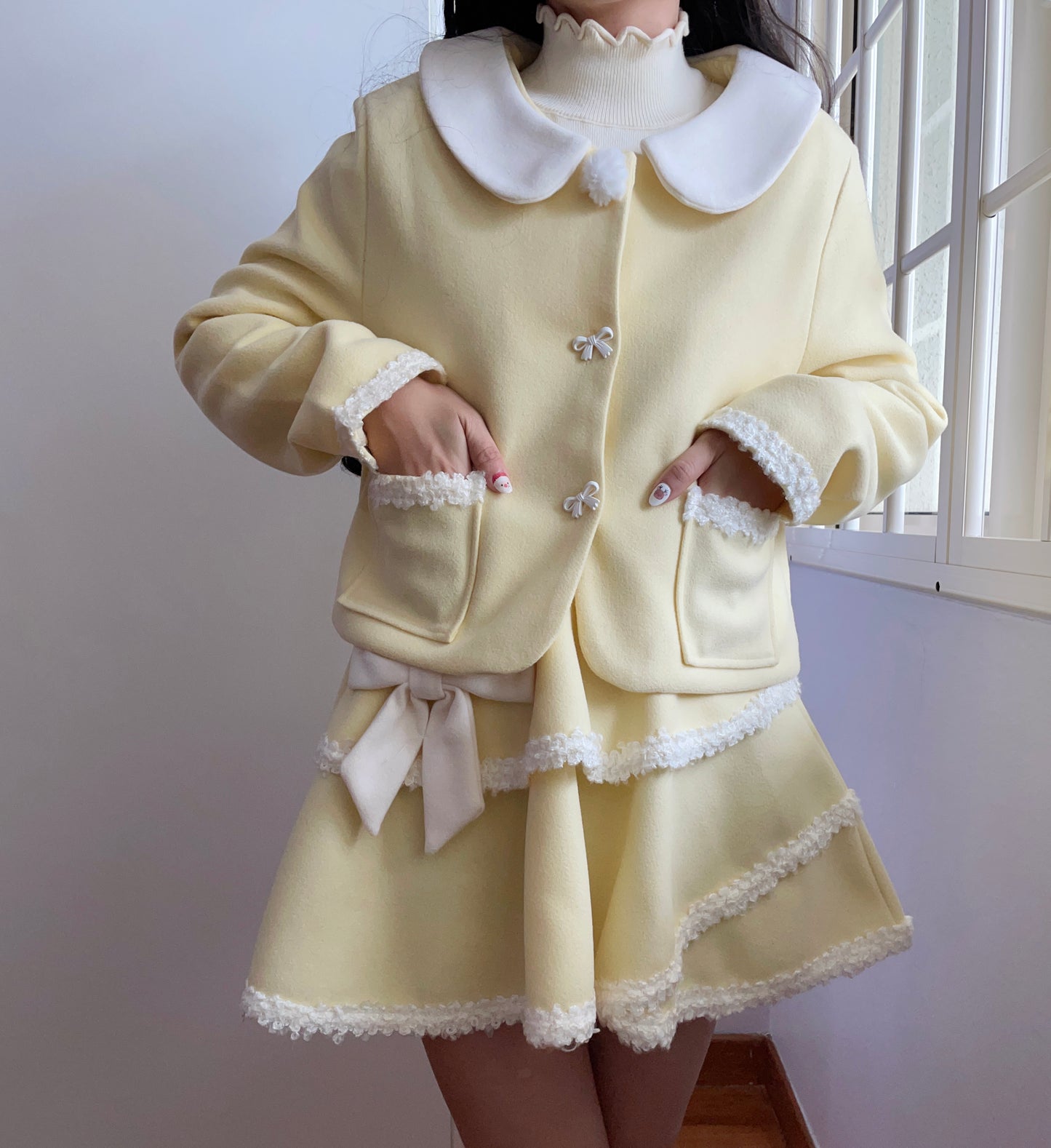 Buttercream Bow Tweed Set (Yellow/White)