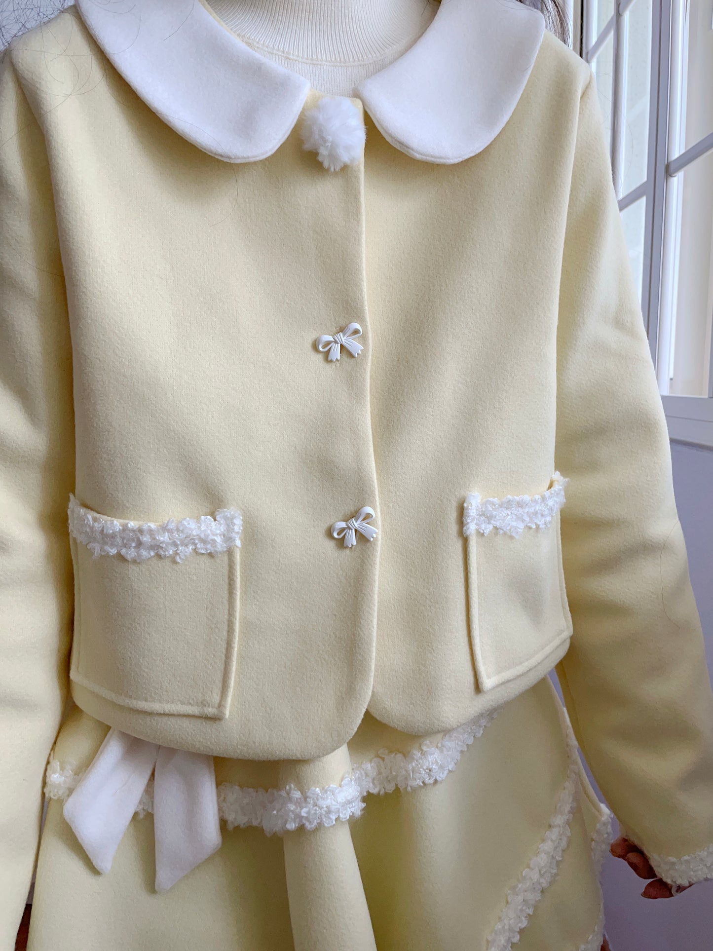 Buttercream Bow Tweed Set (Yellow/White)