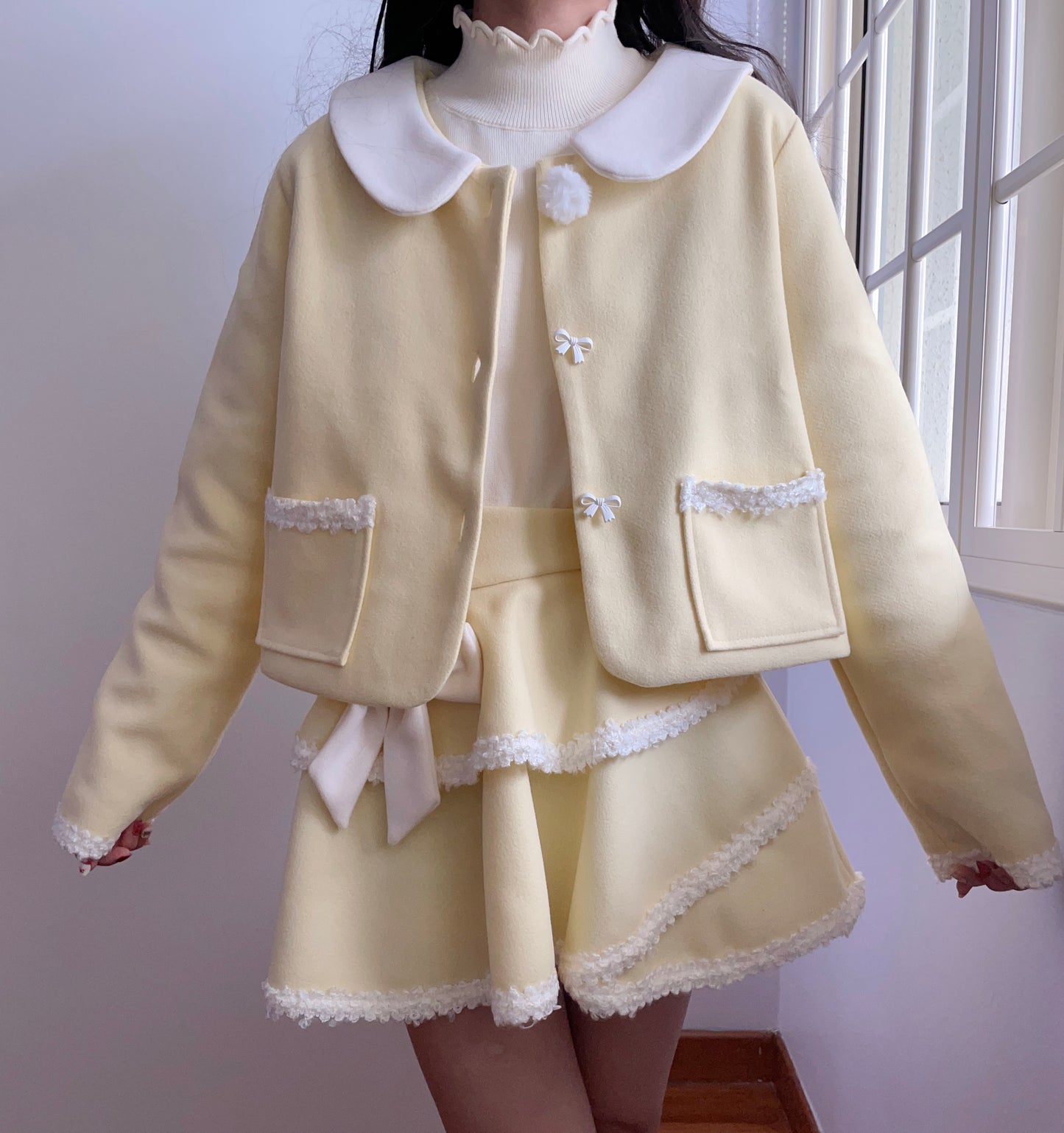 Buttercream Bow Tweed Set (Yellow/White)