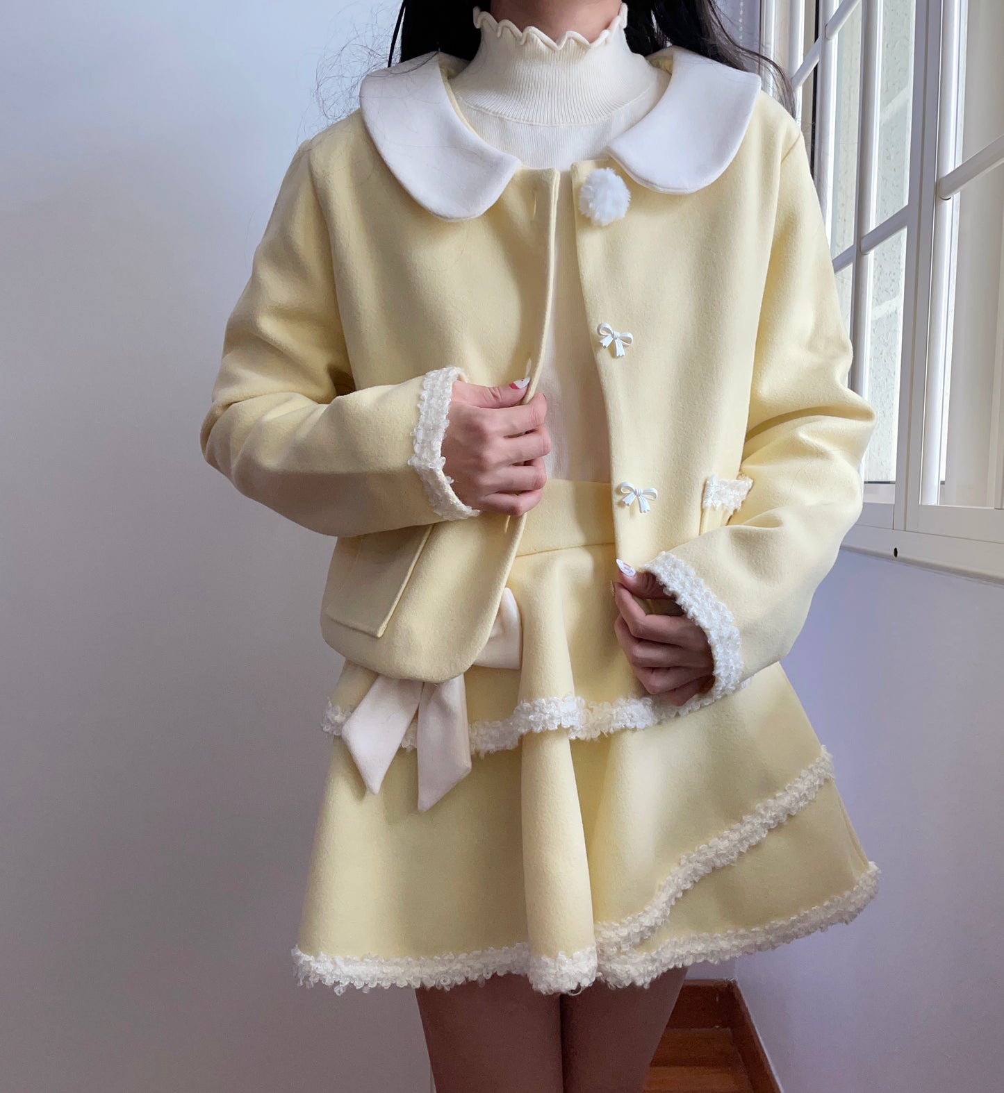 Buttercream Bow Tweed Set (Yellow/White)
