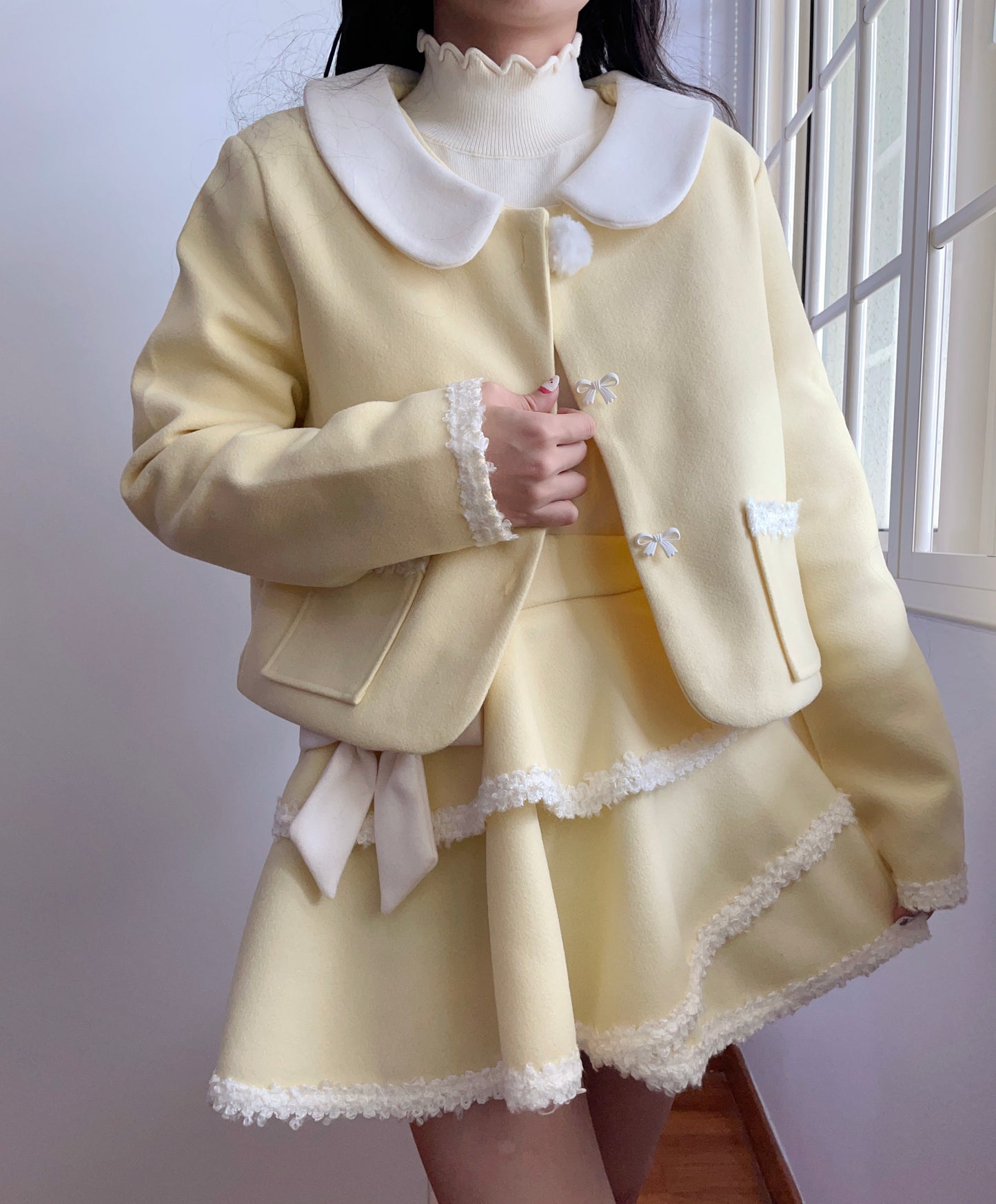 Buttercream Bow Tweed Set (Yellow/White)