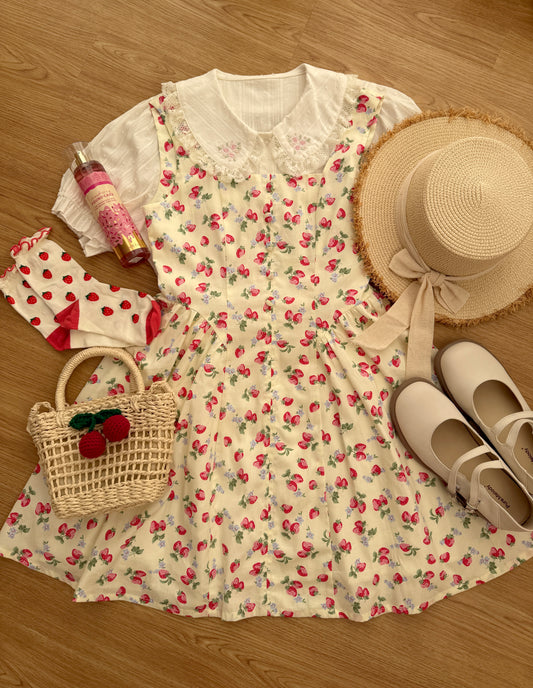 Strawberry Fields Mini Dress (Milk White)
