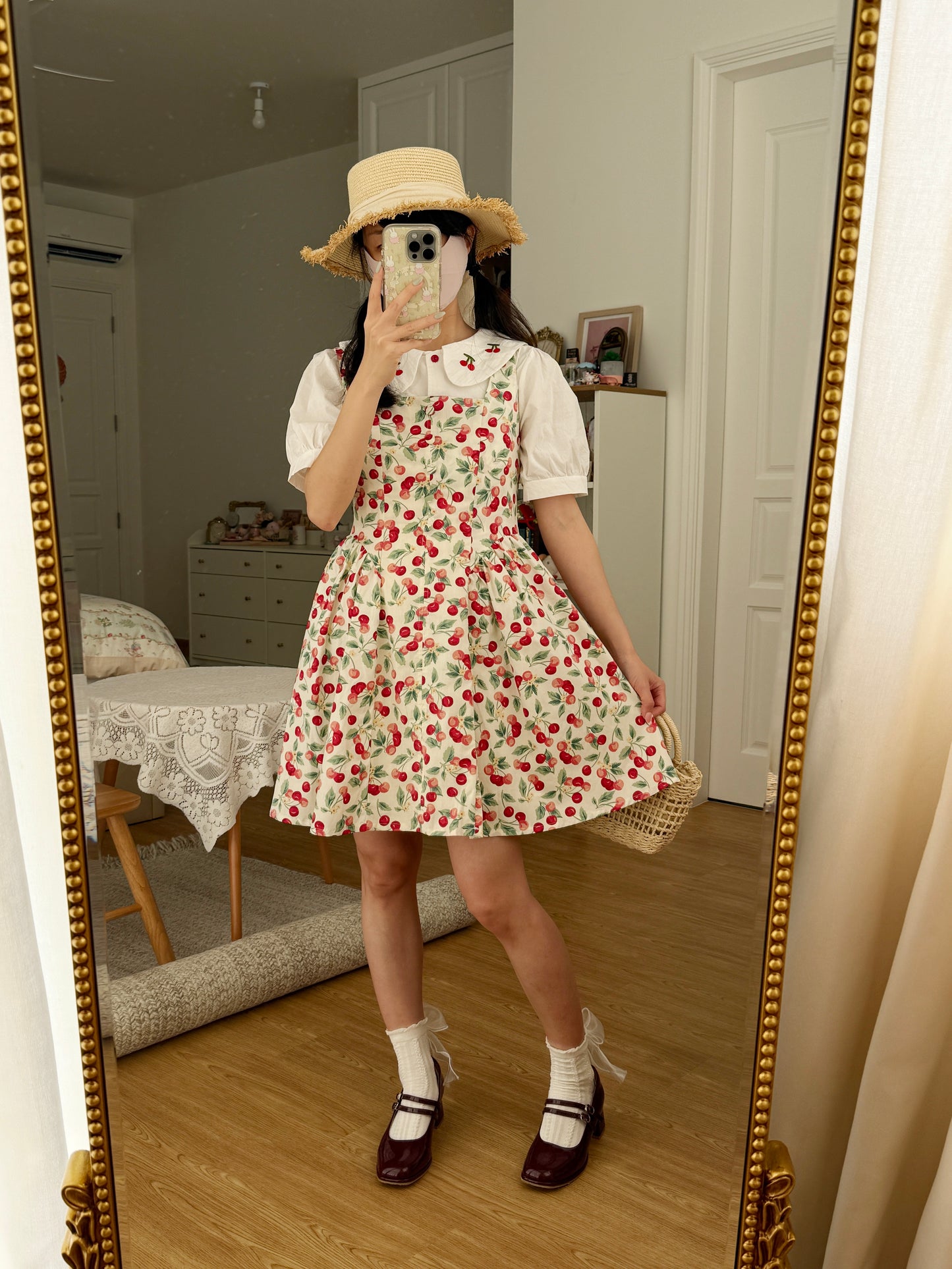 Cherry Jam Mini Dress (White)
