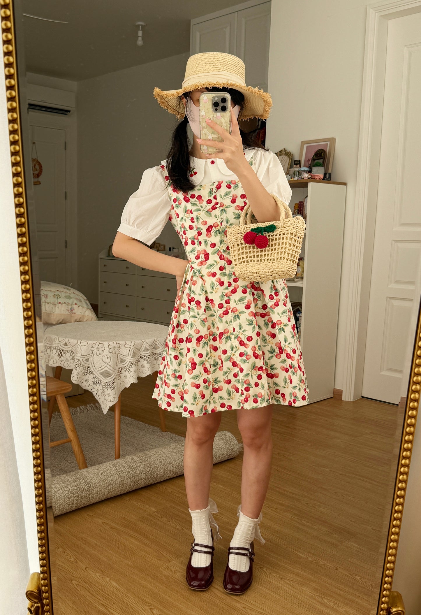 Cherry Jam Mini Dress (White)
