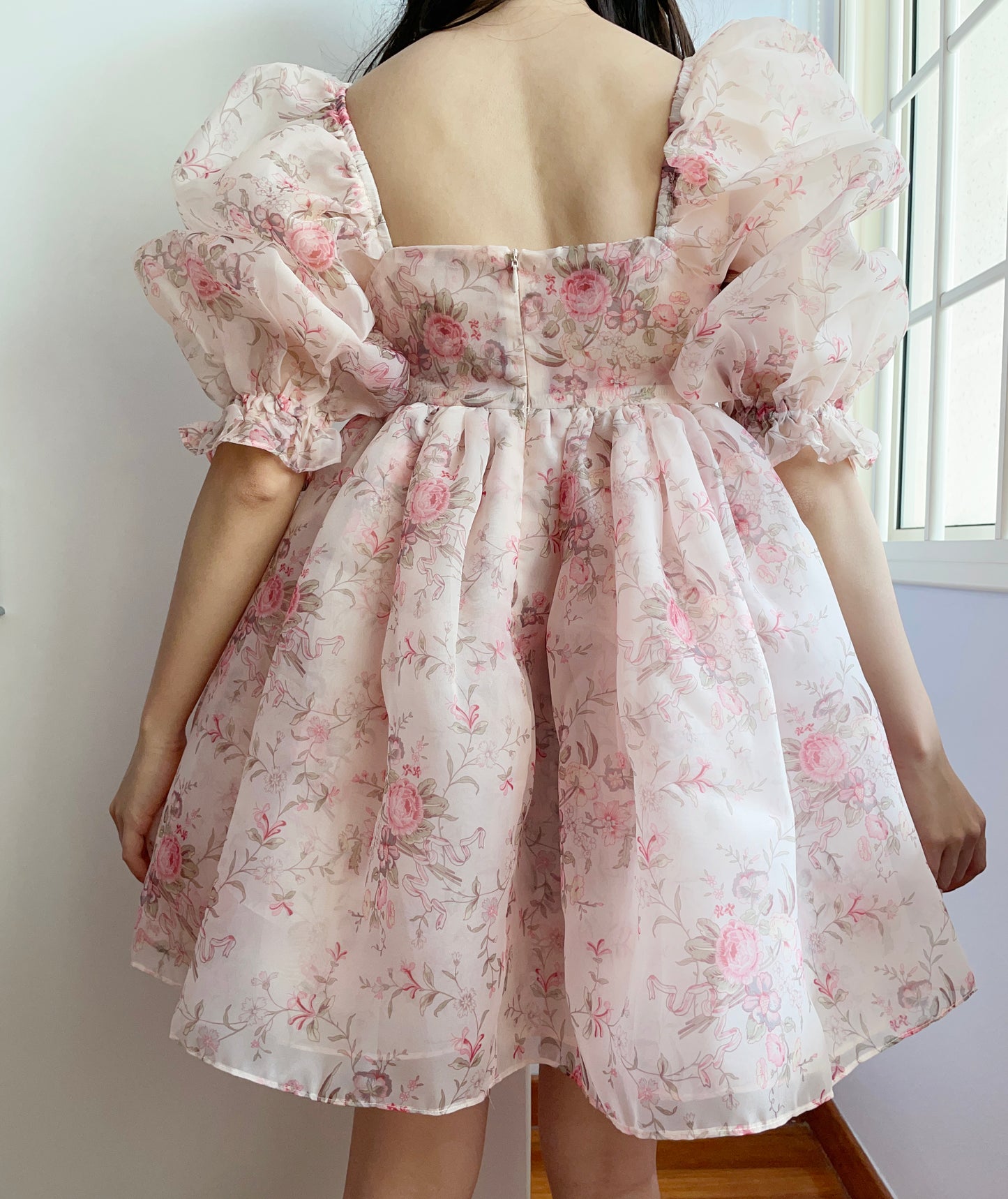 French Rose Mini Puff Dress (Pink)