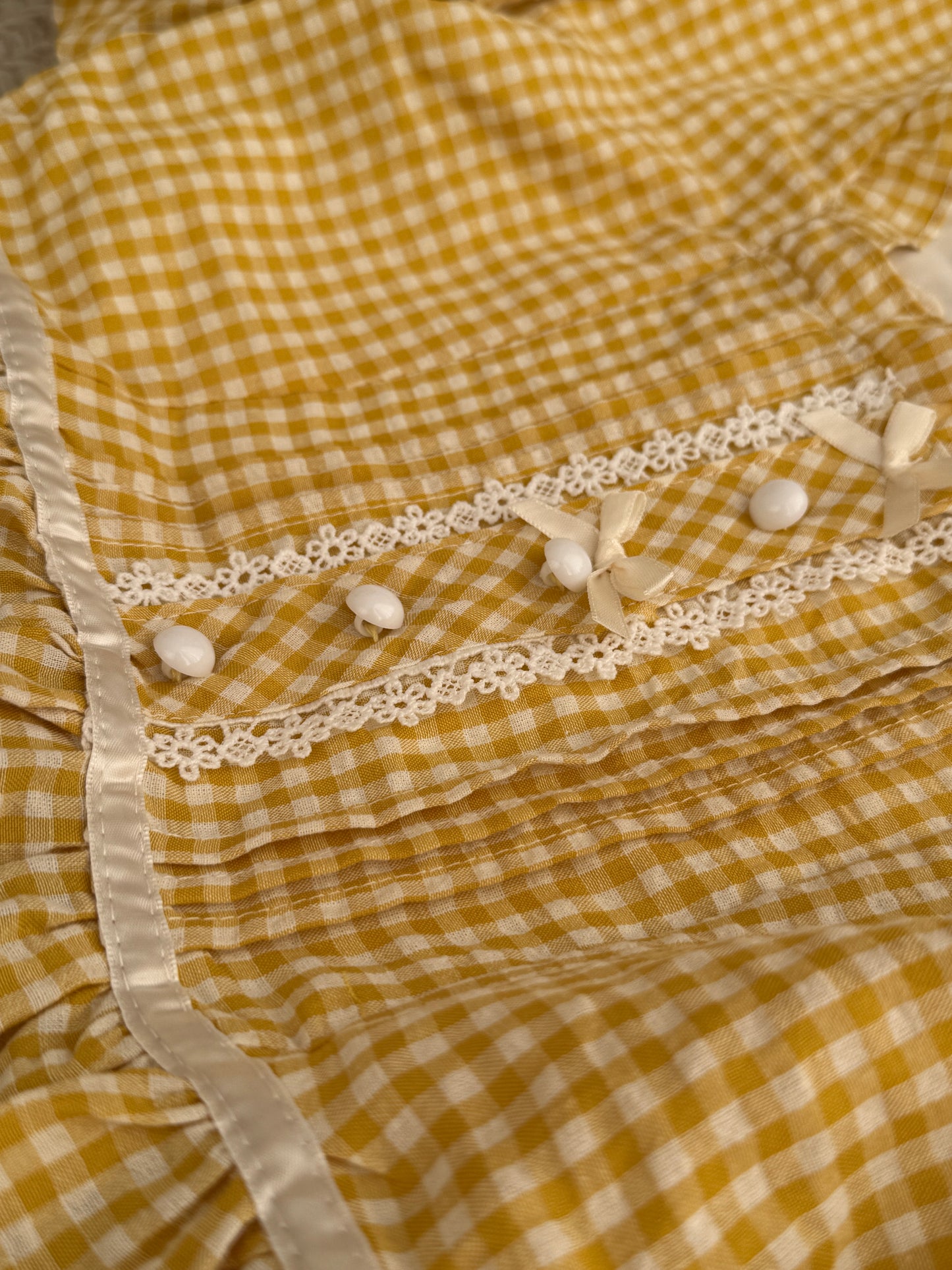 Gingham Cottage Puff Sleeve Midi Dress & Apron Set (Yellow)