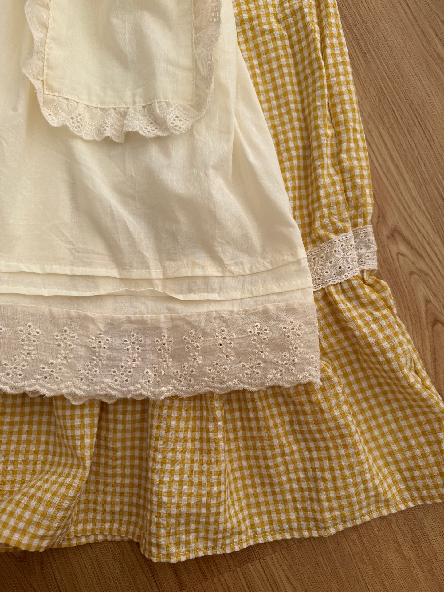 Gingham Cottage Puff Sleeve Midi Dress & Apron Set (Yellow)