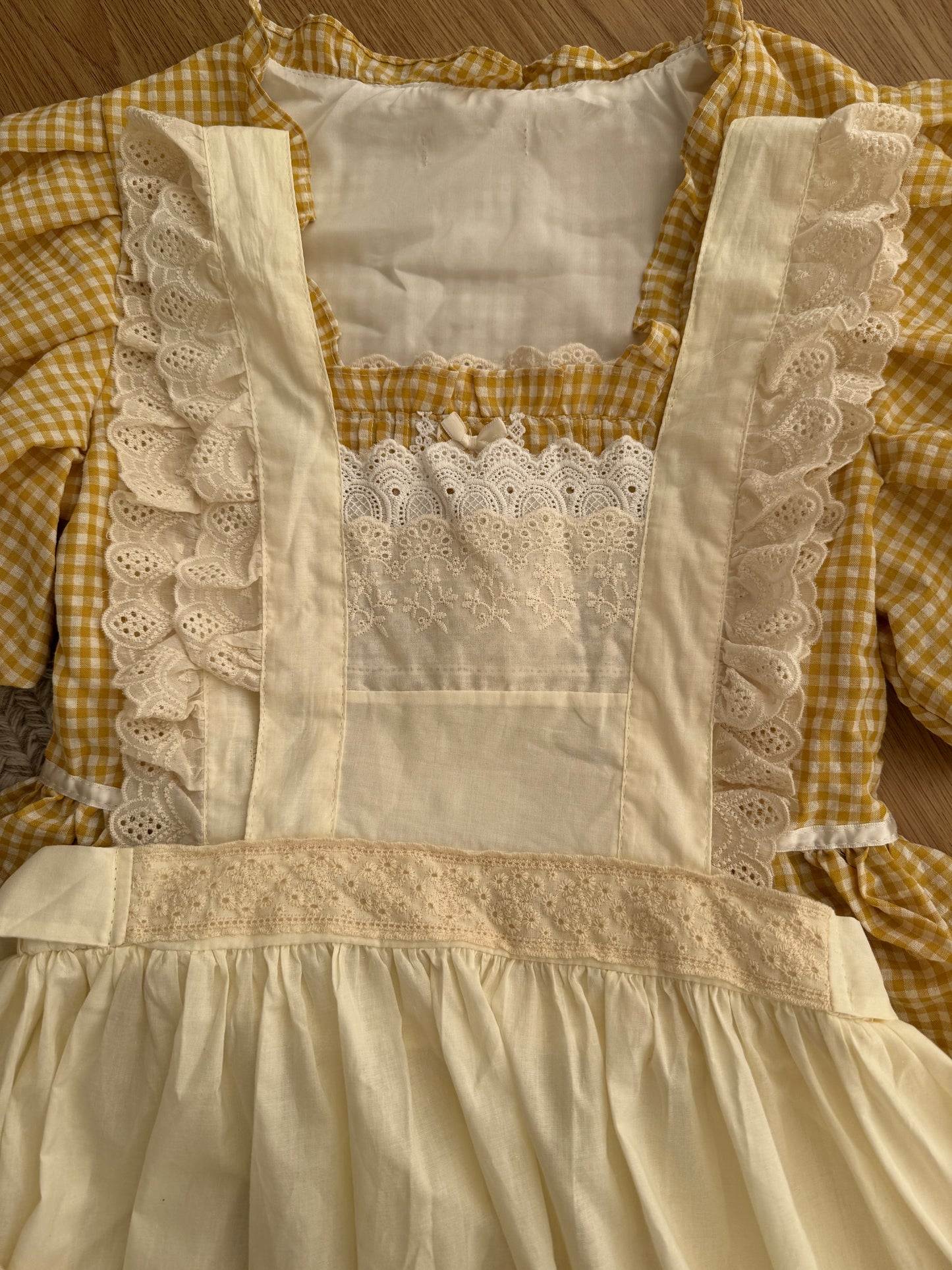Gingham Cottage Puff Sleeve Midi Dress & Apron Set (Yellow)