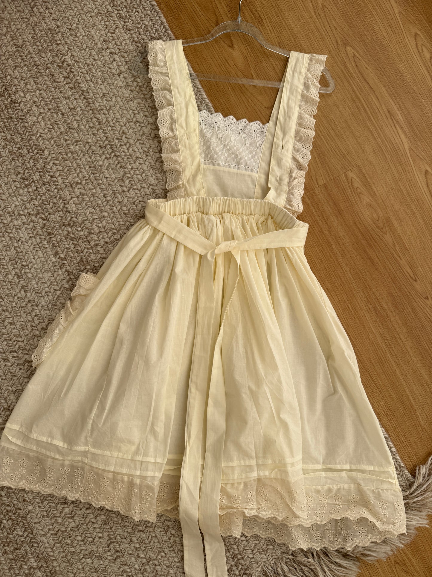 Gingham Cottage Puff Sleeve Midi Dress & Apron Set (Yellow)