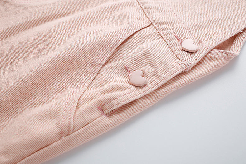 Sweet Heart Short Overalls (Pink)