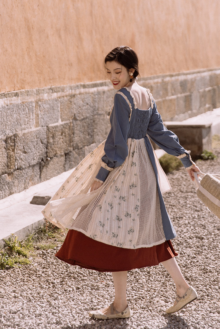 Patchwork Maiden Dress (Blue/White)
