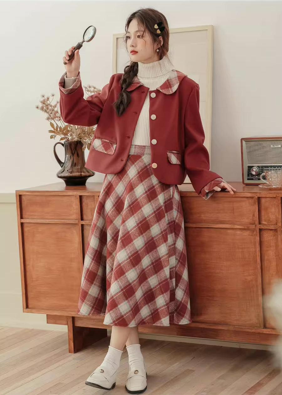 Toasted Plaid Tweed Midi Set (2 Colors)