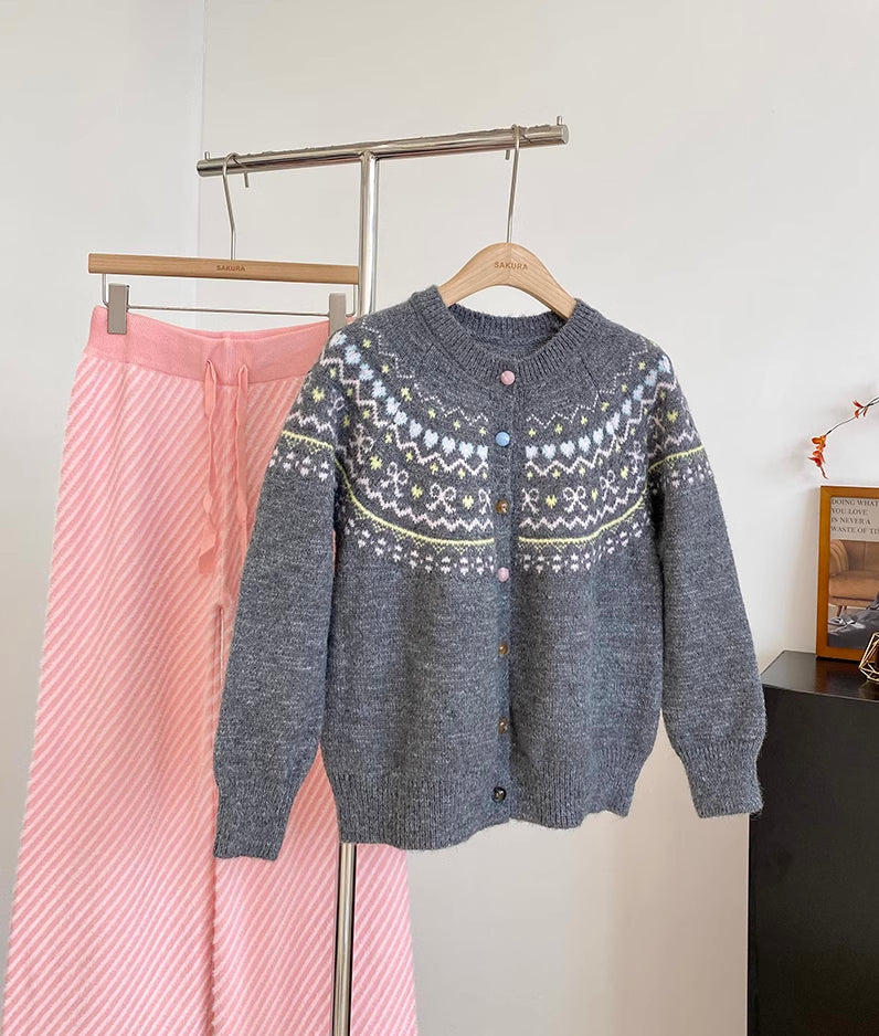 Candy Bow Fair Isle Cardigan (3 Colors)
