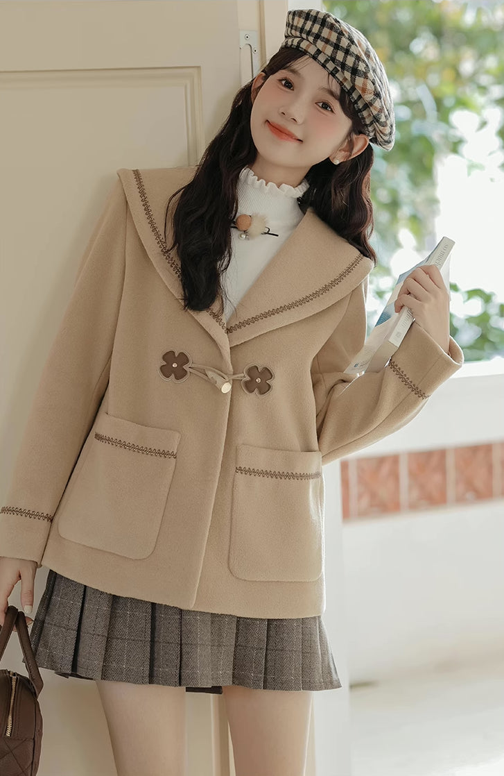 Flower Sailor Short Duffle Coat (Khaki)