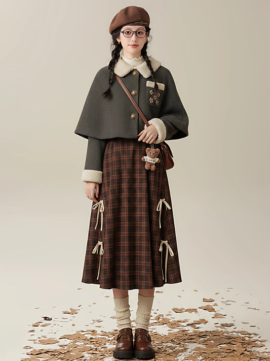 Rustic Daisy Capelet Jacket (Olive Grey)