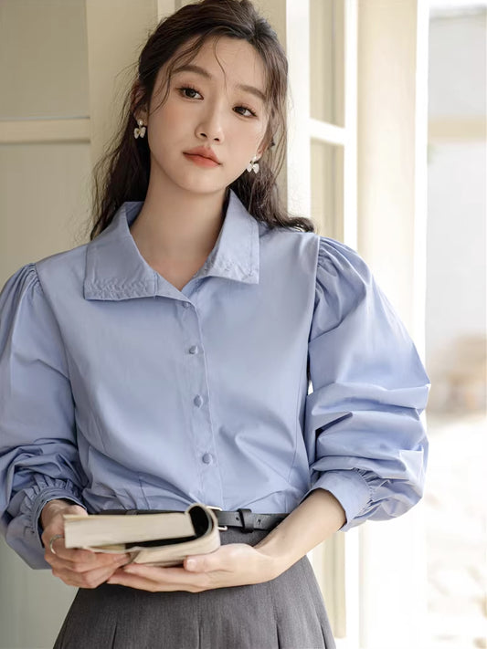 Basic Long Puff Sleeve Blouse (2 Colors)