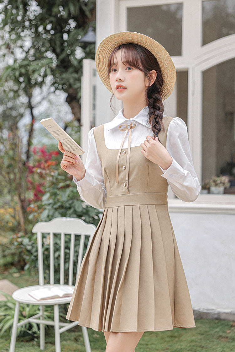 Journalist Prep Twofer Mini Dress (Khaki)
