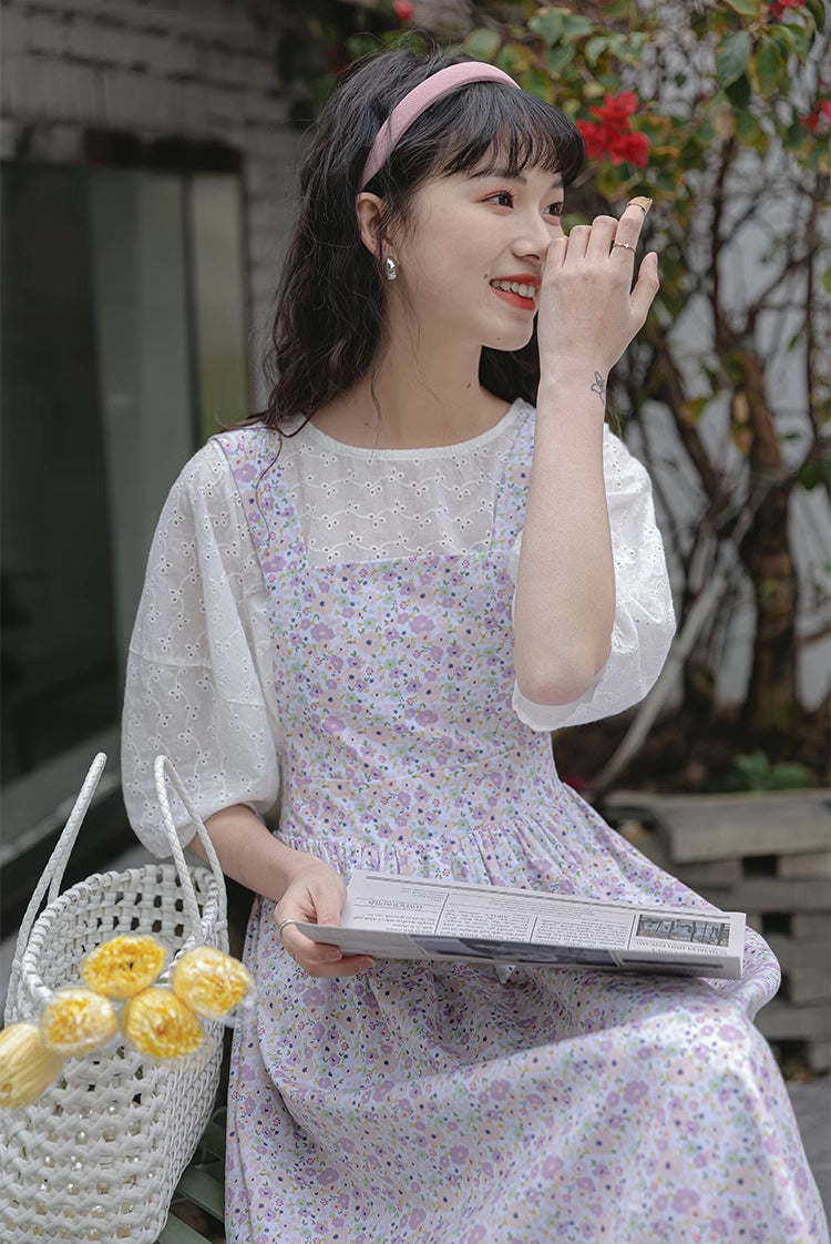 Pastel Garden Pinafore Dress (Purple)